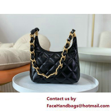 Chanel Shiny Lambskin & Gold-Tone Metal Small Hobo Bag black AS4922 2025